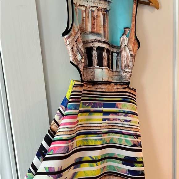 Colorful Striped Dress with Architectural Print - Picture 1 of 3